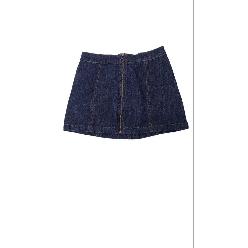 Altar’d State Women's SZ Med Ring Front Zipper Jean Mini Skirt Dark Denim